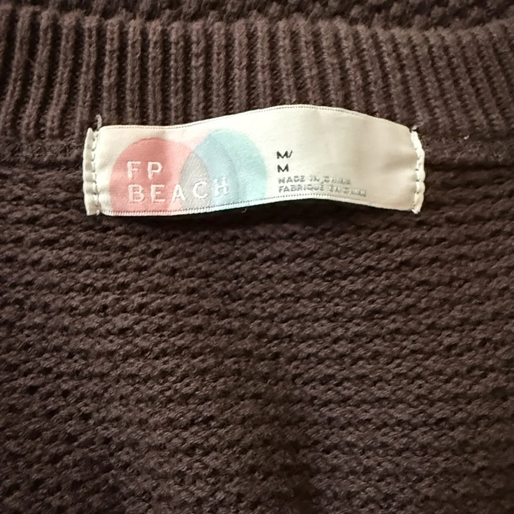 Free People Waffle-Knit V-Neck Sweater in Chocolate Brown - Picture 2 of 5